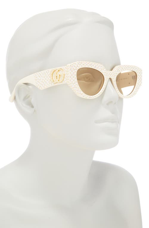 Gucci Special Edition 51mm Pavé Crystal Rectangular Sunglasses In Ivory Ivory Brown