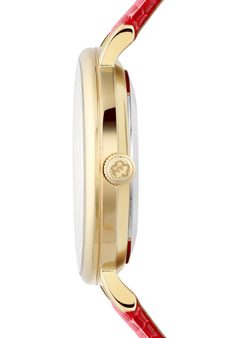 Phylipa Leather Strap Watch & Bracelet Set, 34mm, Alternate, color, YELLOW GOLD/ SILVER/ RED