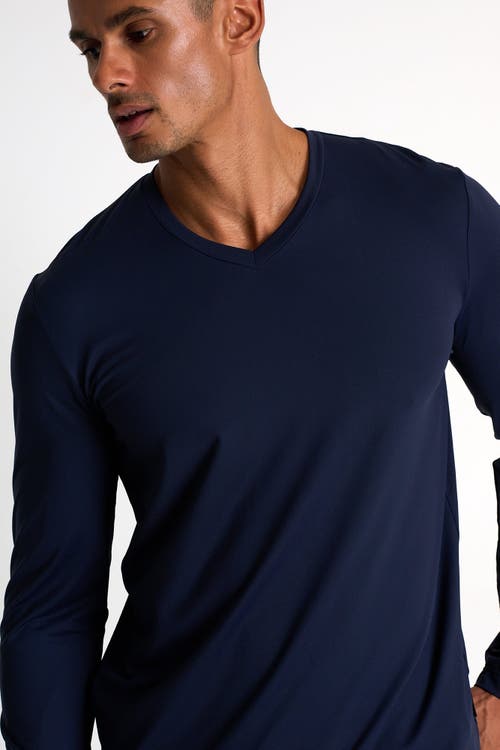 Shan Microfiber Long-sleeve V-neck In Navy
