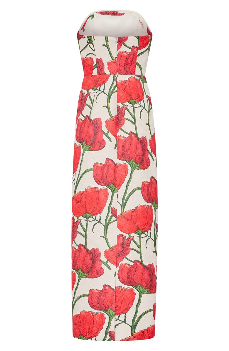 Milly Orion Red Peony Jacquard Strapless Dress, Alternate, color,