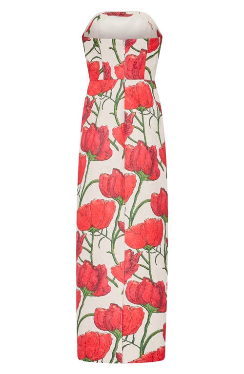 Milly Orion Red Peony Jacquard Strapless Dress In Multi