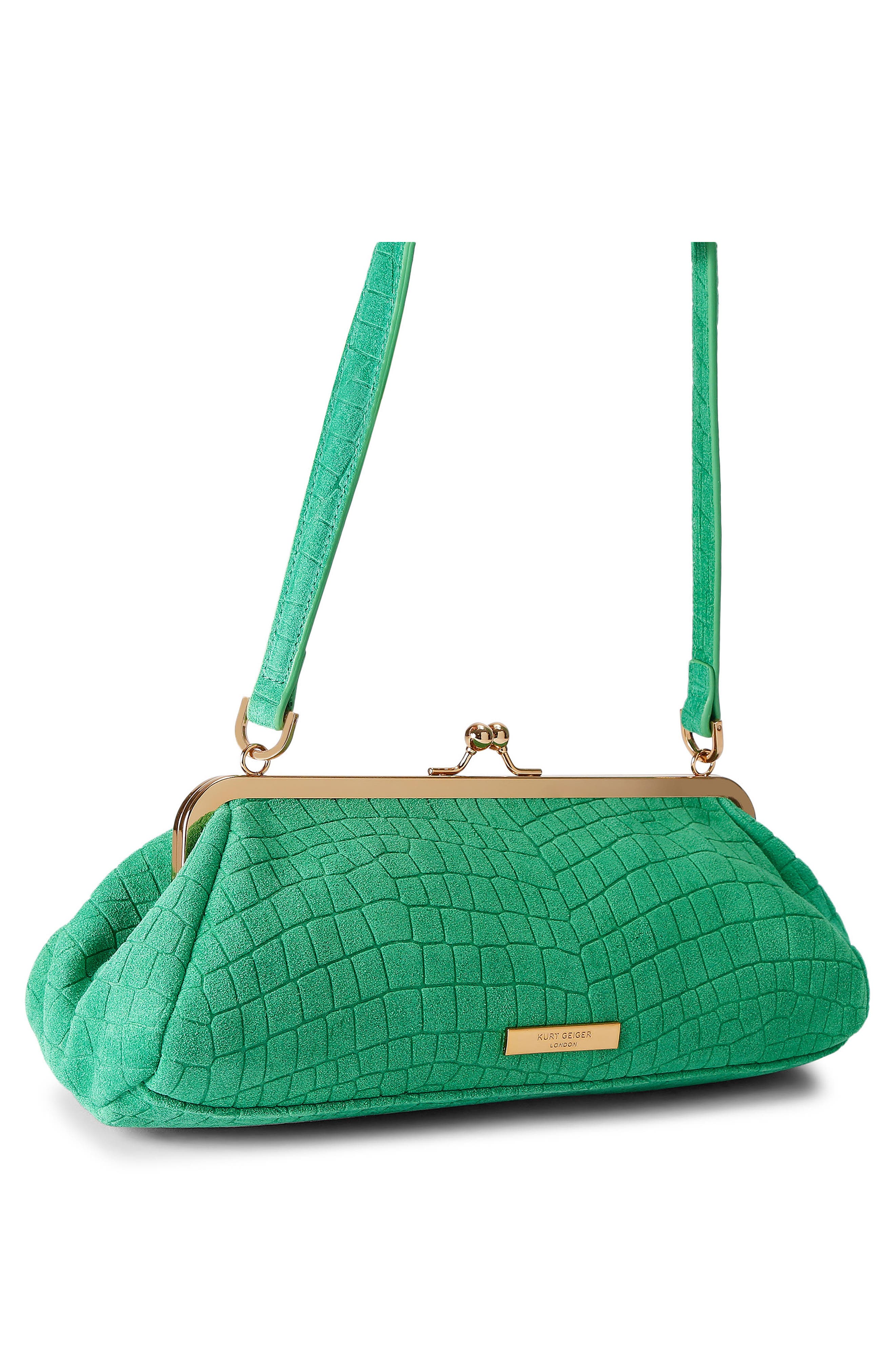 Kensington Croc Embossed Leather Frame Bag, Alternate, color, GREEN