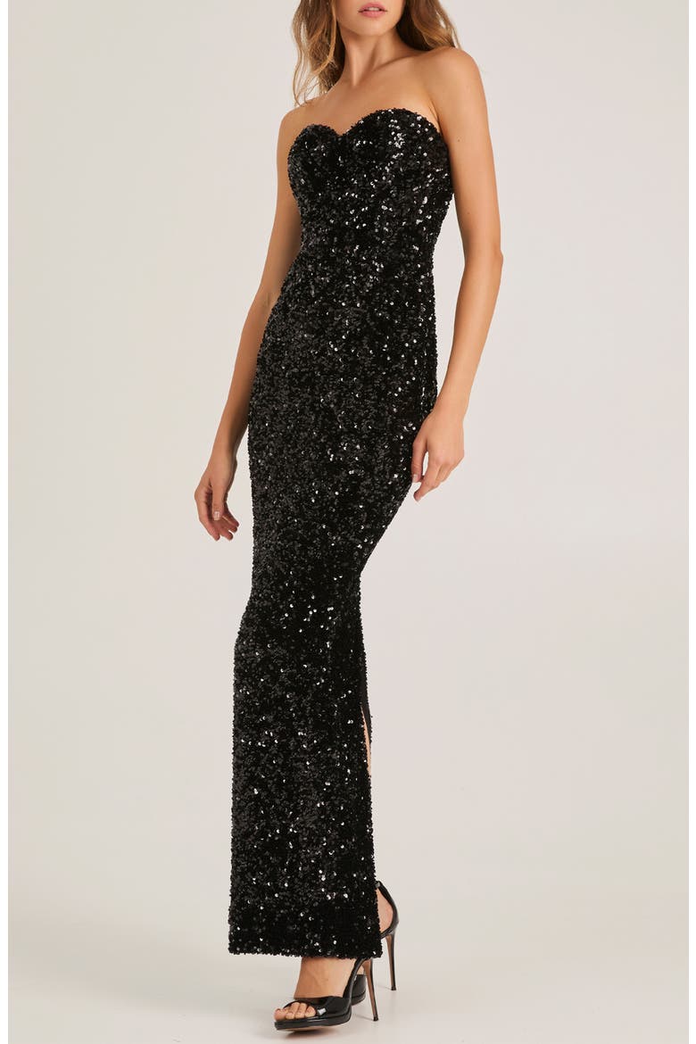 Ryan Sequin Strapless Column Gown, Alternate, color, BLACK