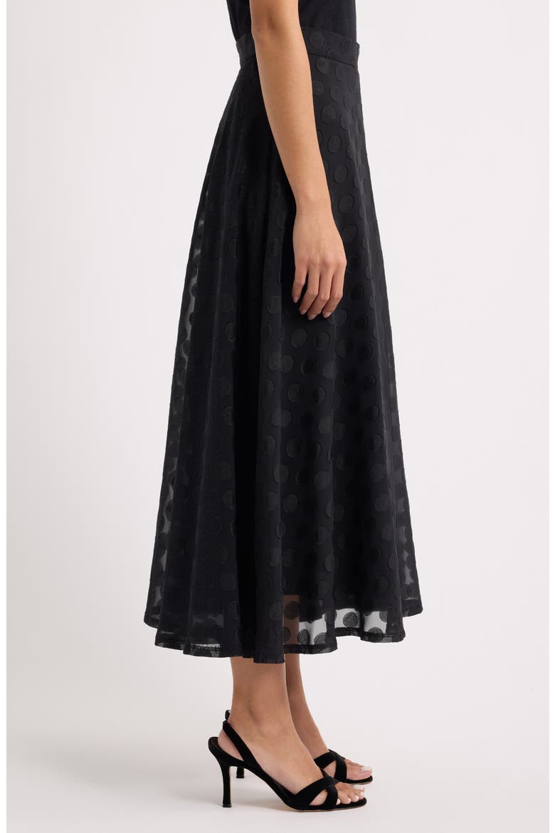 Polka Dot Jacquard Mesh Midi Skirt, Alternate, color, ANNE BLACK
