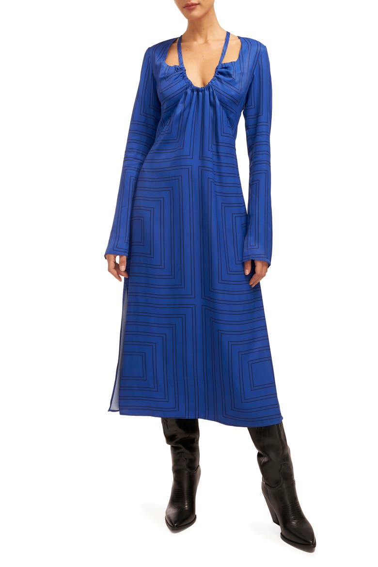 Vera Long Sleeve Midi Dress, Main, color, SURREALIST BLUE AND TRUE BLACK