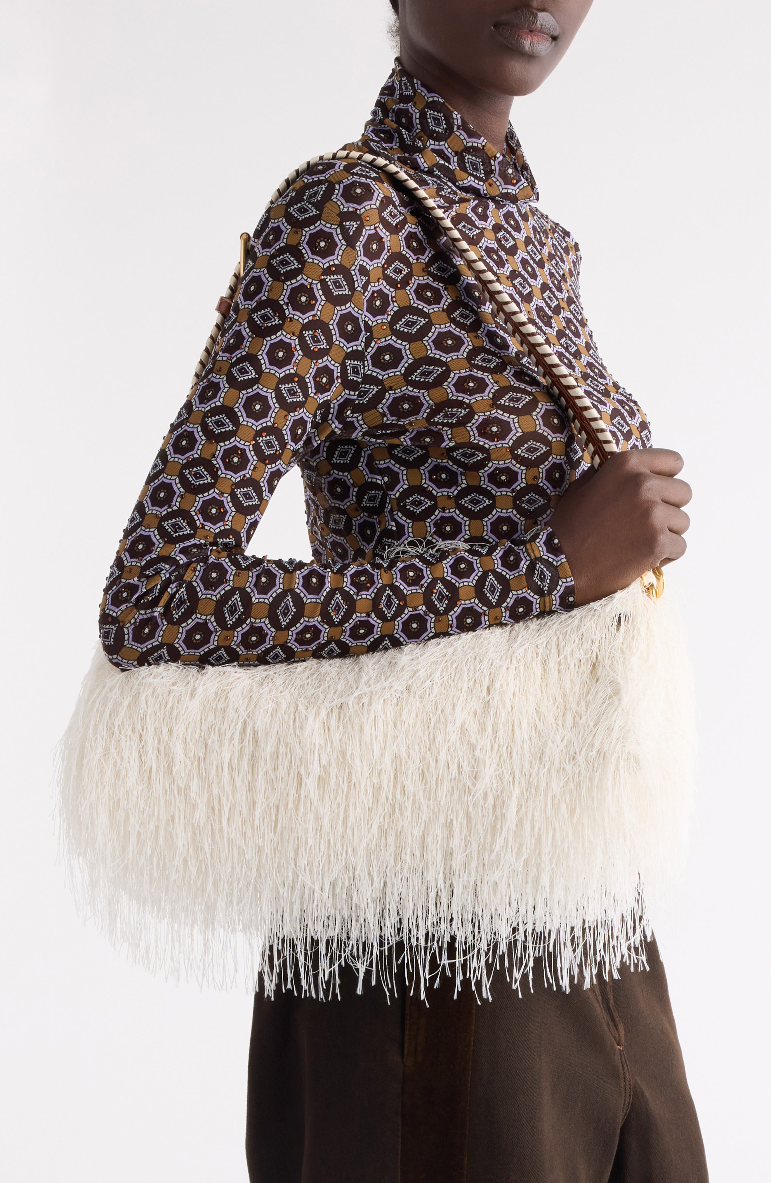 Dries Van Noten Fringe Clutch, Alternate, color, Ivory 6