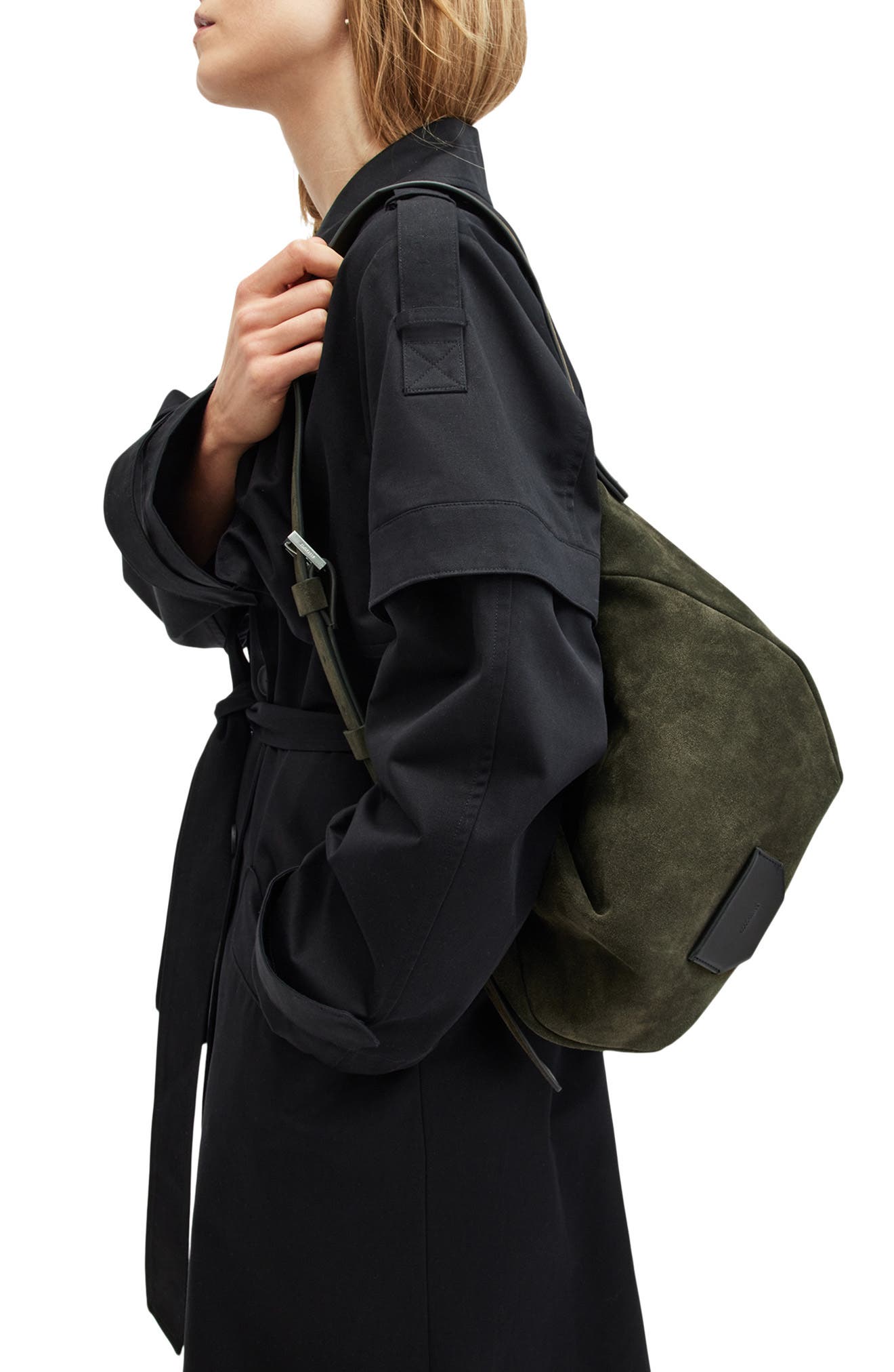 AllSaints Madea Suede Shoulder Bag, Alternate, color, 