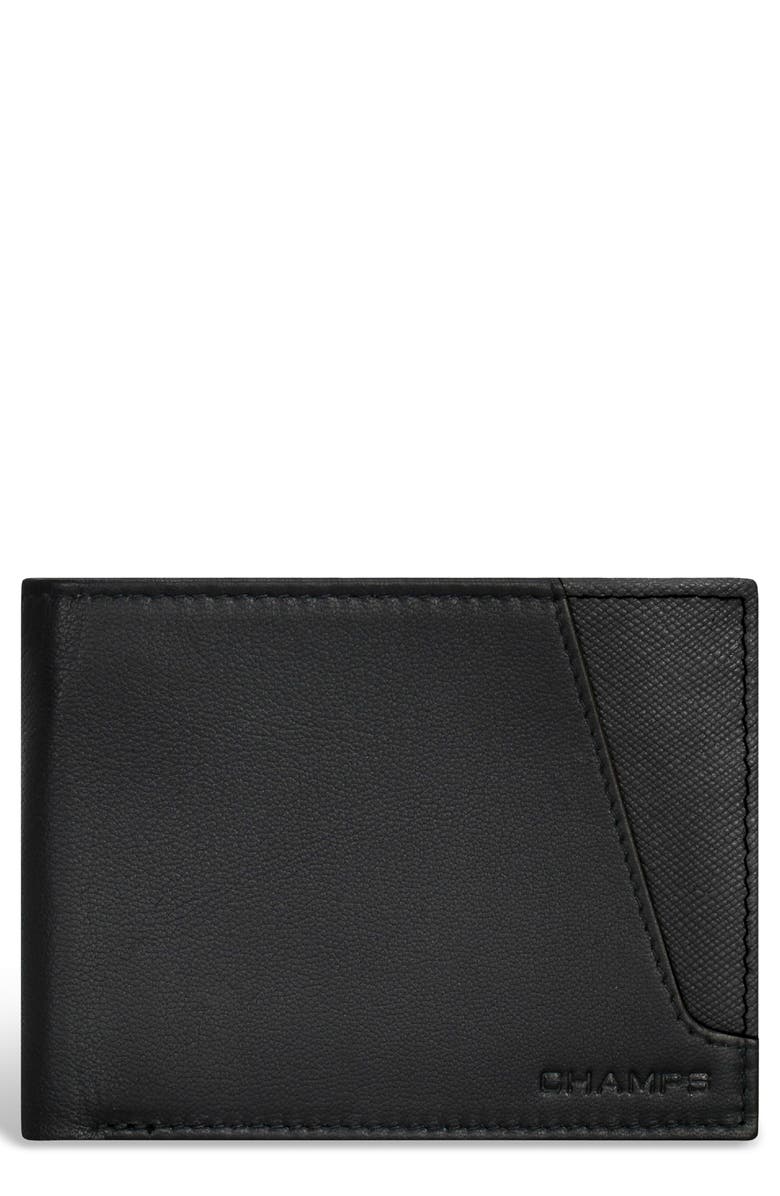 CHAMPS Iconic ID Flap Leather Bifold Wallet, Main, color, Black/ Black