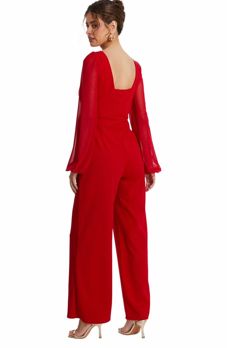 QUIZ Scuba Crepe Chiffon Sleeve Jumpsuit, Alternate, color, Red