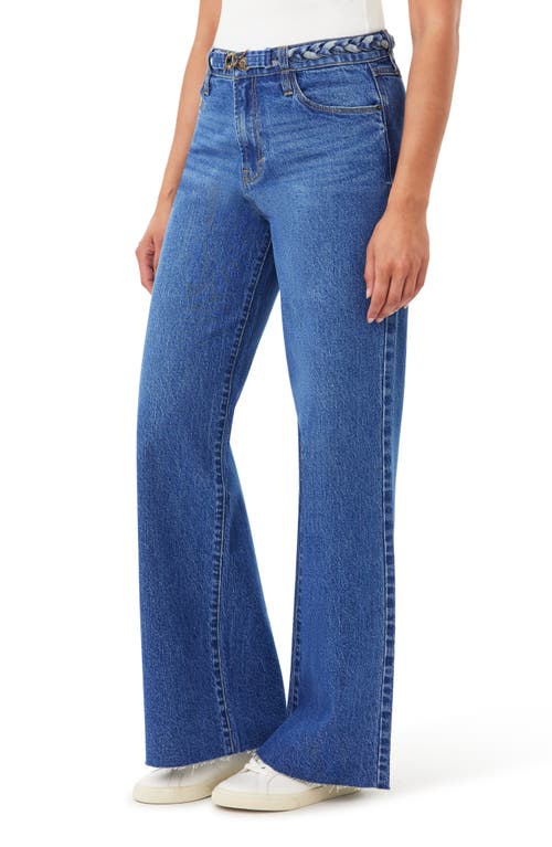 Kensie Carla Belted Wide Leg Jeans In Blue