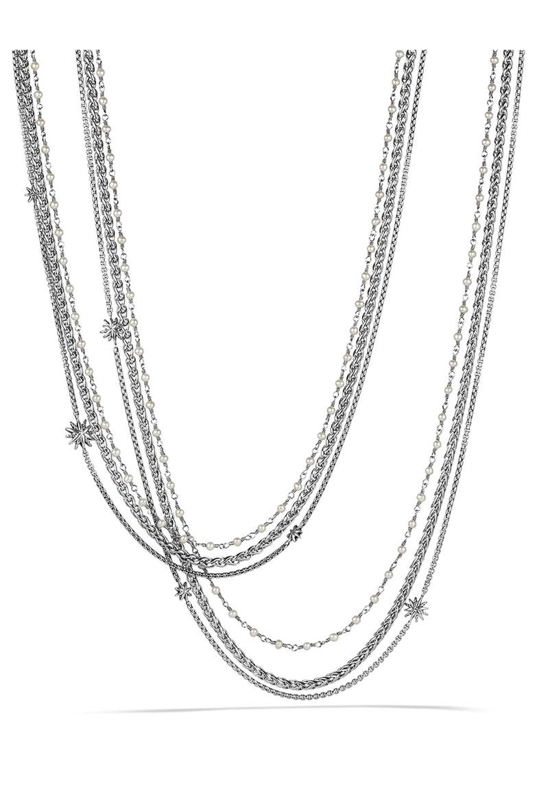 'Starburst' Chain Necklace with Pearls, Main, color, PEARL/ SILVER