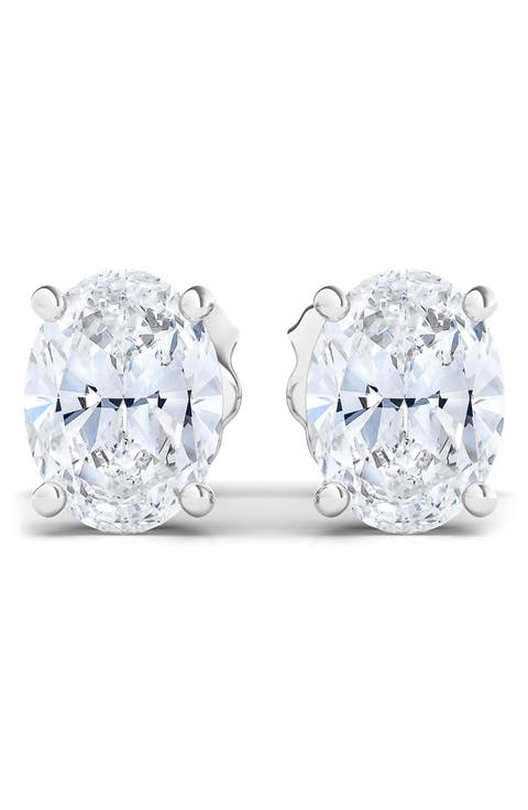 14K Gold Oval Cut Lab Created Diamond Stud Earrings - 3.0 ctw