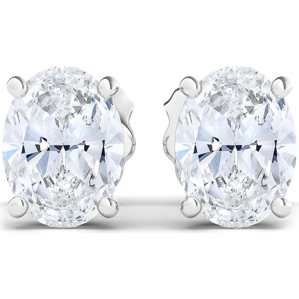 Hautecarat 14k Gold Oval Cut Lab Created Diamond Stud Earrings In 14k White Gold