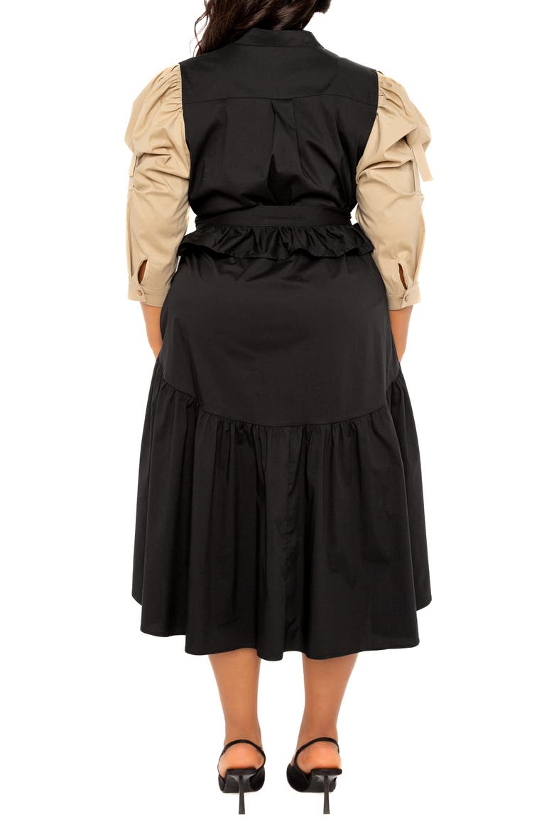Contrast Puff Shoulder Dress, Alternate, color, BLACK
