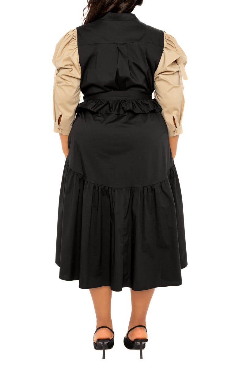 BUXOM COUTURE Contrast Puff Shoulder Dress, Alternate, color, Black