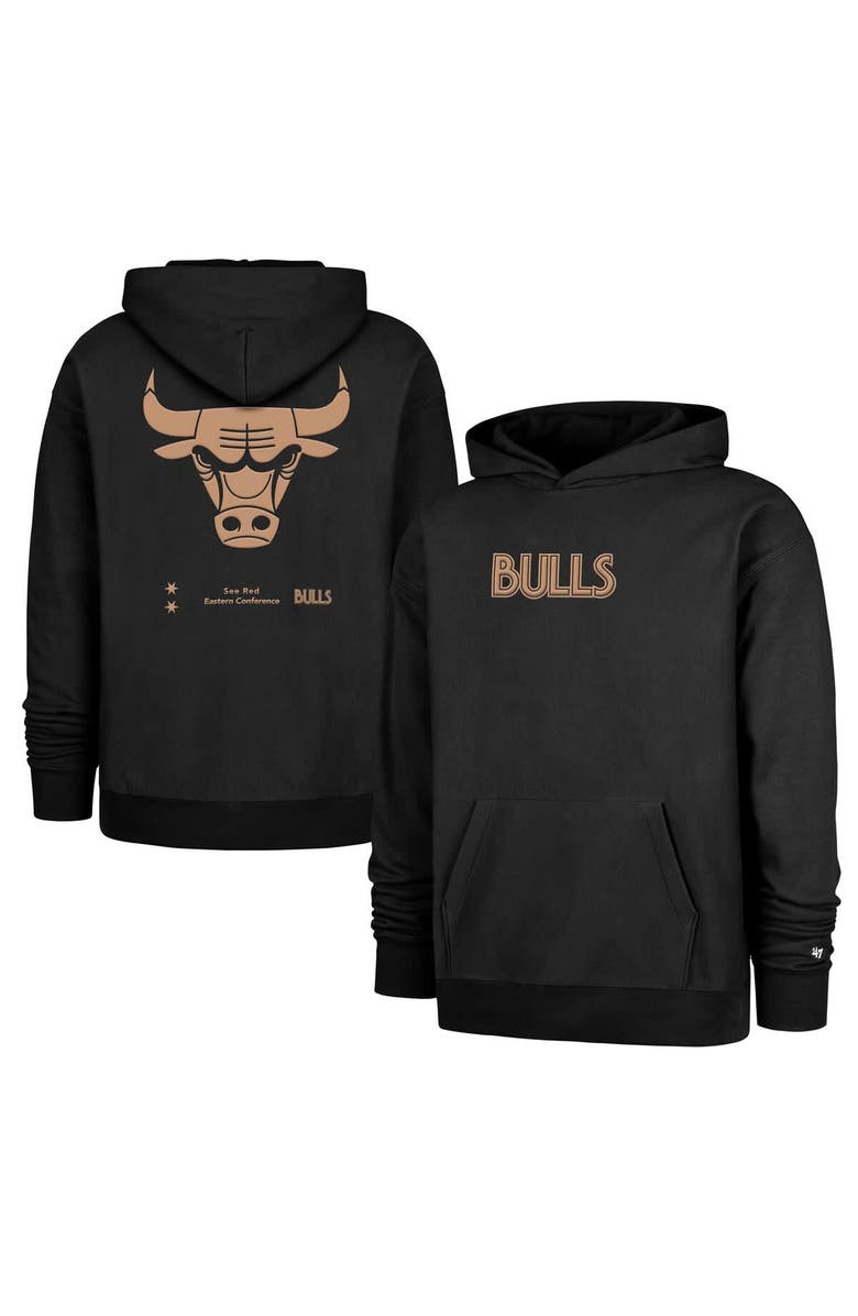 '47 Men's '47 Black Chicago Bulls 2024/25 City Edition Double Crossover Foundation Pullover Hoodie, Alternate, color,