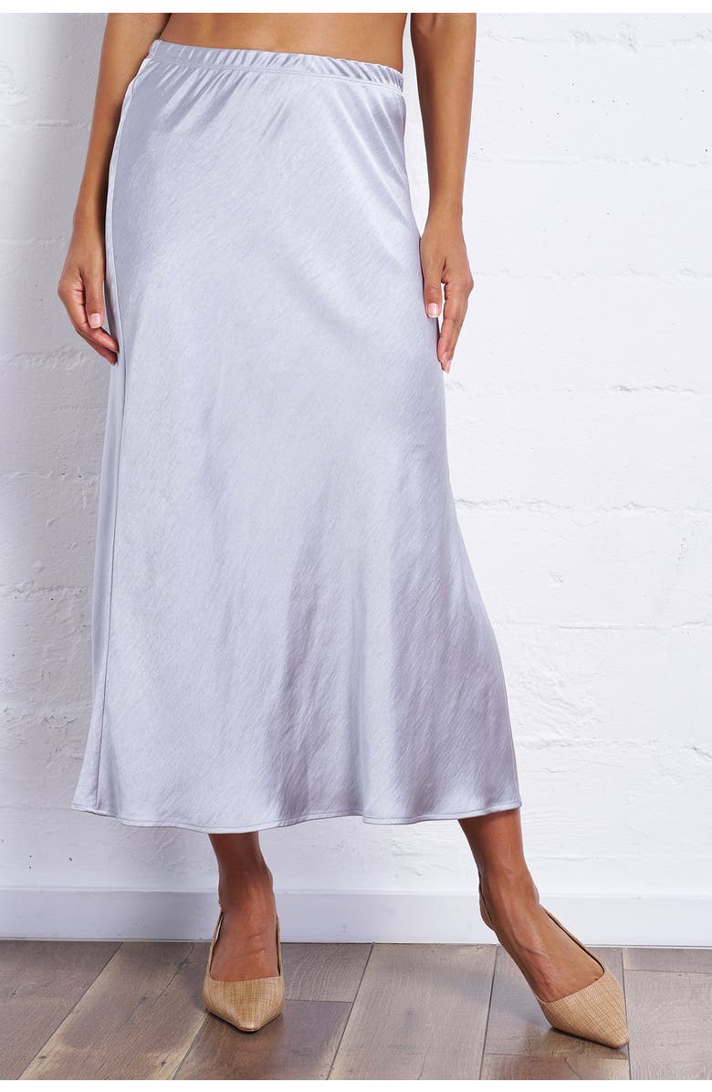 Franne Golde Bias Cut Satin Midi Skirt with Side Slit, Main, color, 