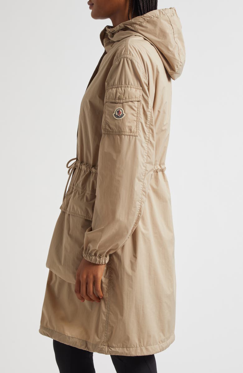 Moncler Nouilles Hooded Longline Coat, Alternate, color, Beige