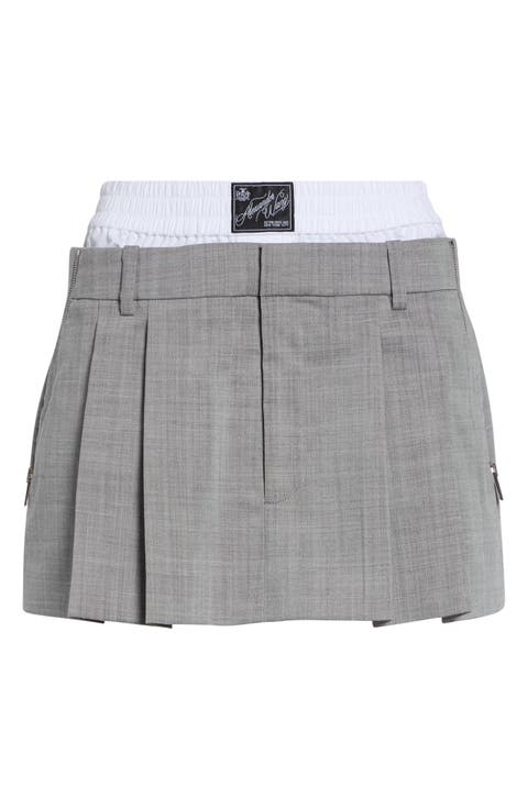 Prestyled Pleated Wool Boxer Waist Miniskort