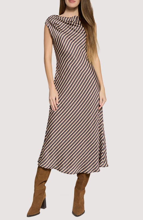 Chelsea Lane Stripe Satin Midi Dress