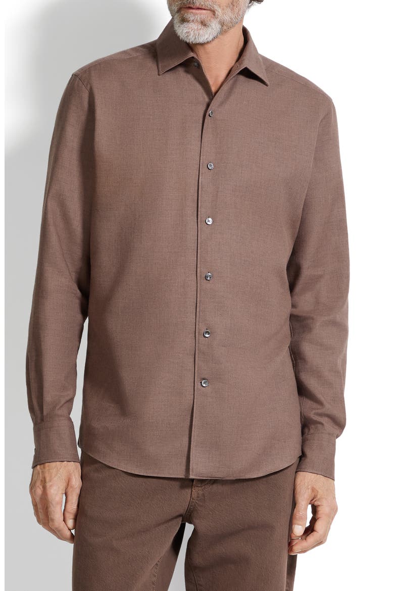 Cashco Cotton & Cashmere Button-Up Shirt, Main, color, BROWN MELANGE