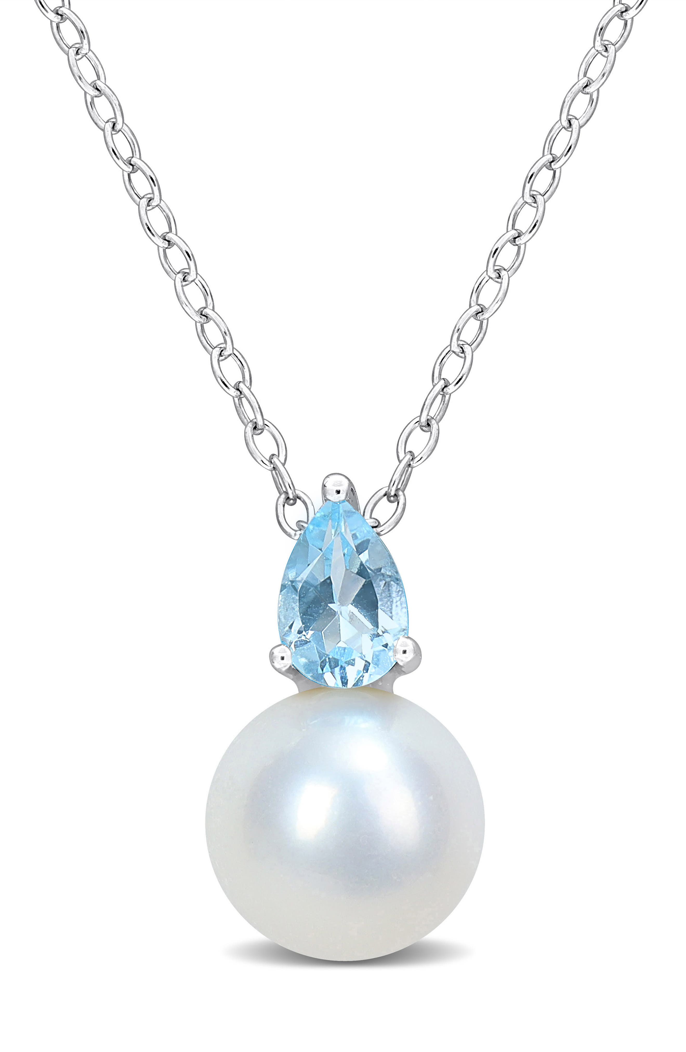 DELMAR Sky Blue Topaz & Freshwater Pearl Pendant Necklace