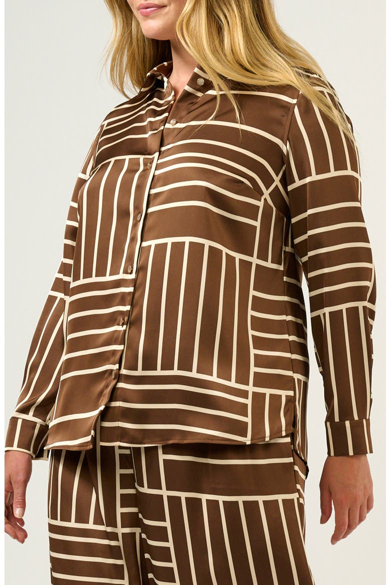 Josie Geo Stripe Satin Button-Up Shirt, Alternate, color, CEDAR/ CREAM