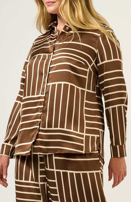 Estelle Josie Geo Stripe Satin Button-up Shirt In Brown