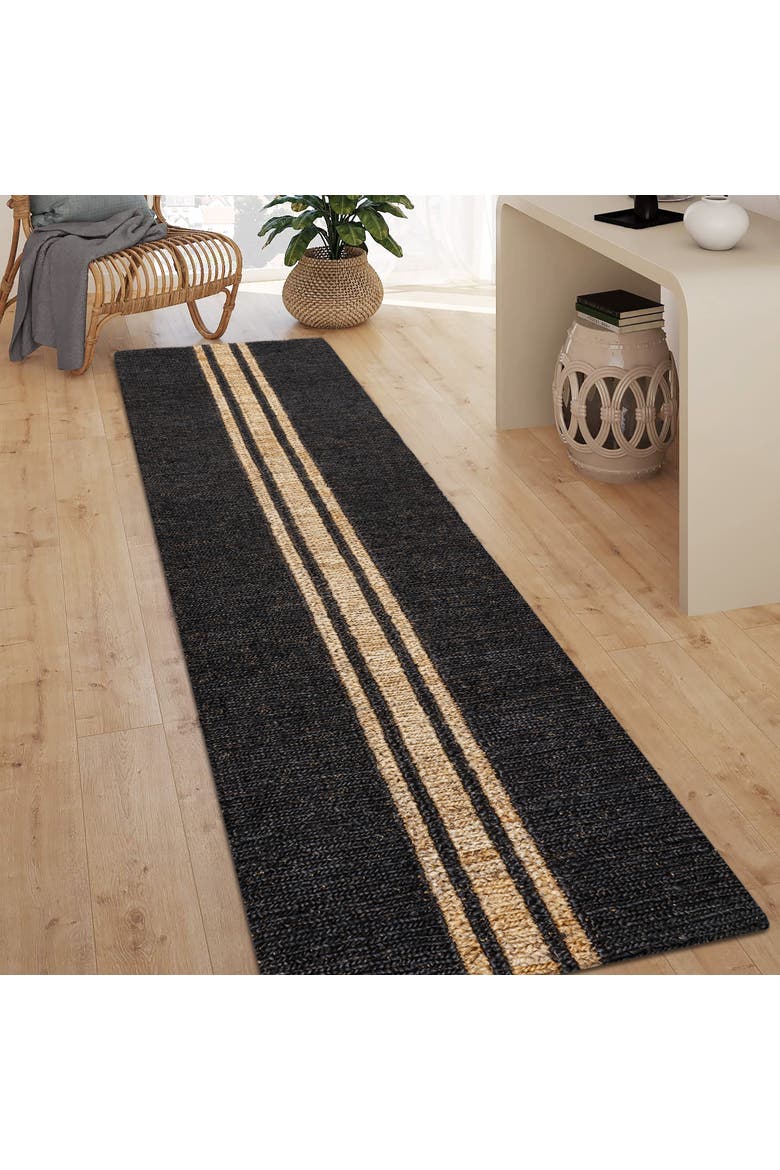 Olivier Rustic Farmhouse Wide Ticking Stripe Jute Area Rug, Alternate, color, Black/Natural