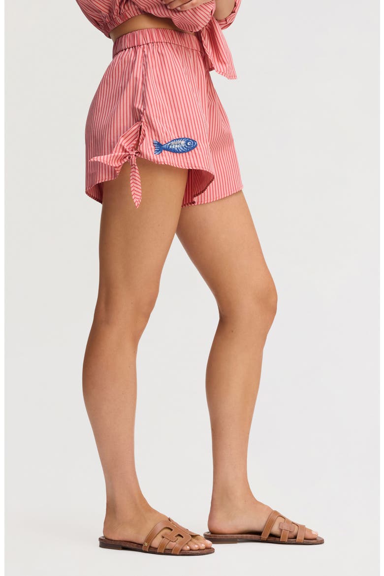 Embroidered Sequin Stripe Cotton Poplin Shorts, Alternate, color, PINK ROSA SHIRTING S