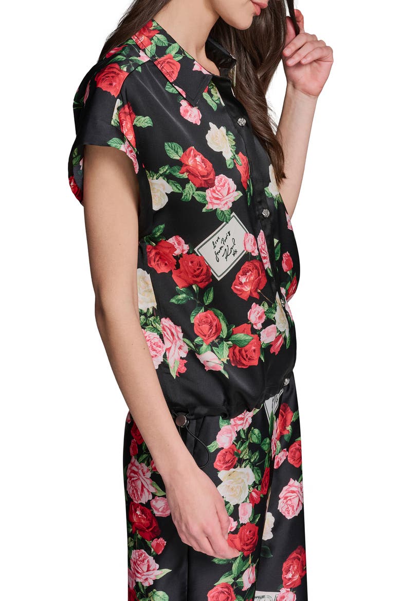 Rose Print Button-Up Shirt, Alternate, color, BLACK MULTI