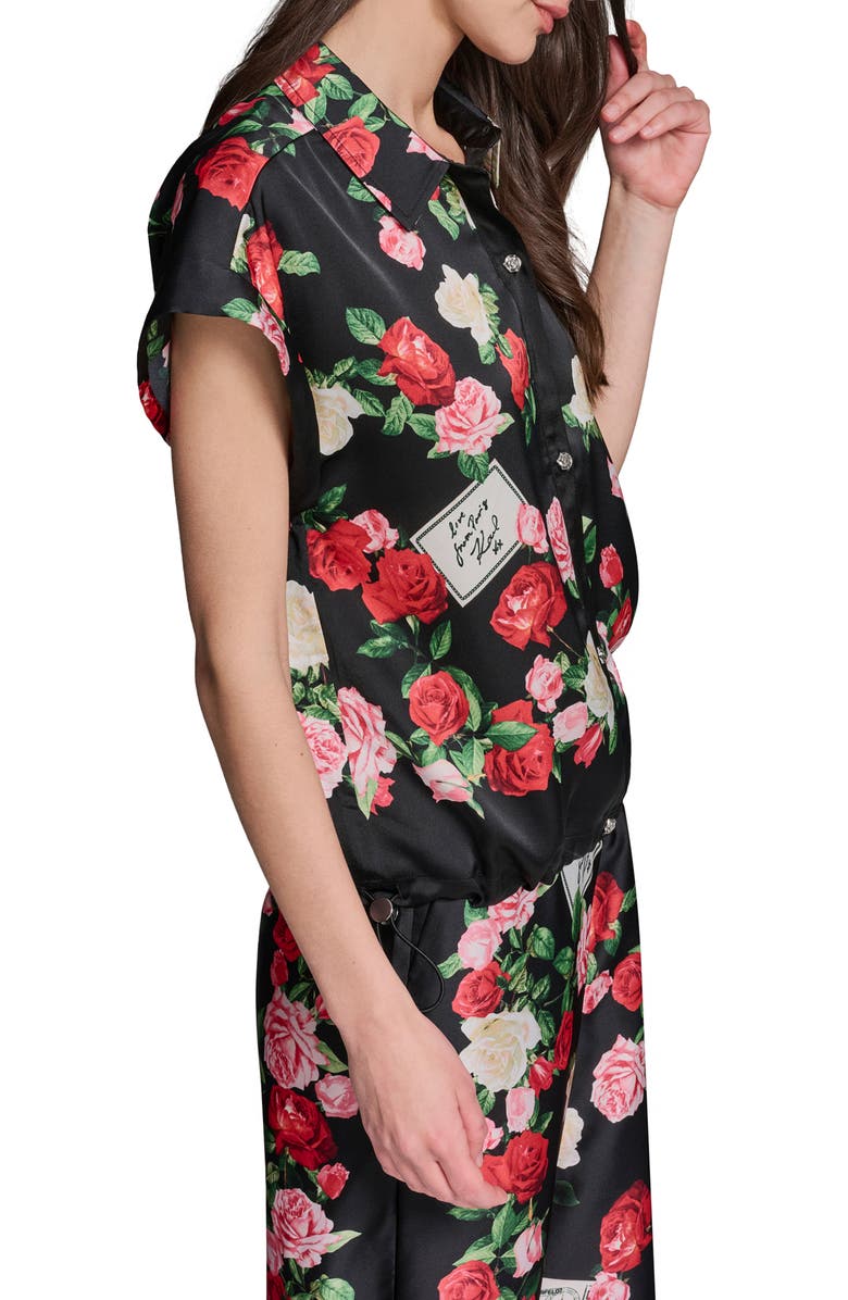 KARL LAGERFELD PARIS Rose Print Button-Up Shirt, Alternate, color, Black Multi