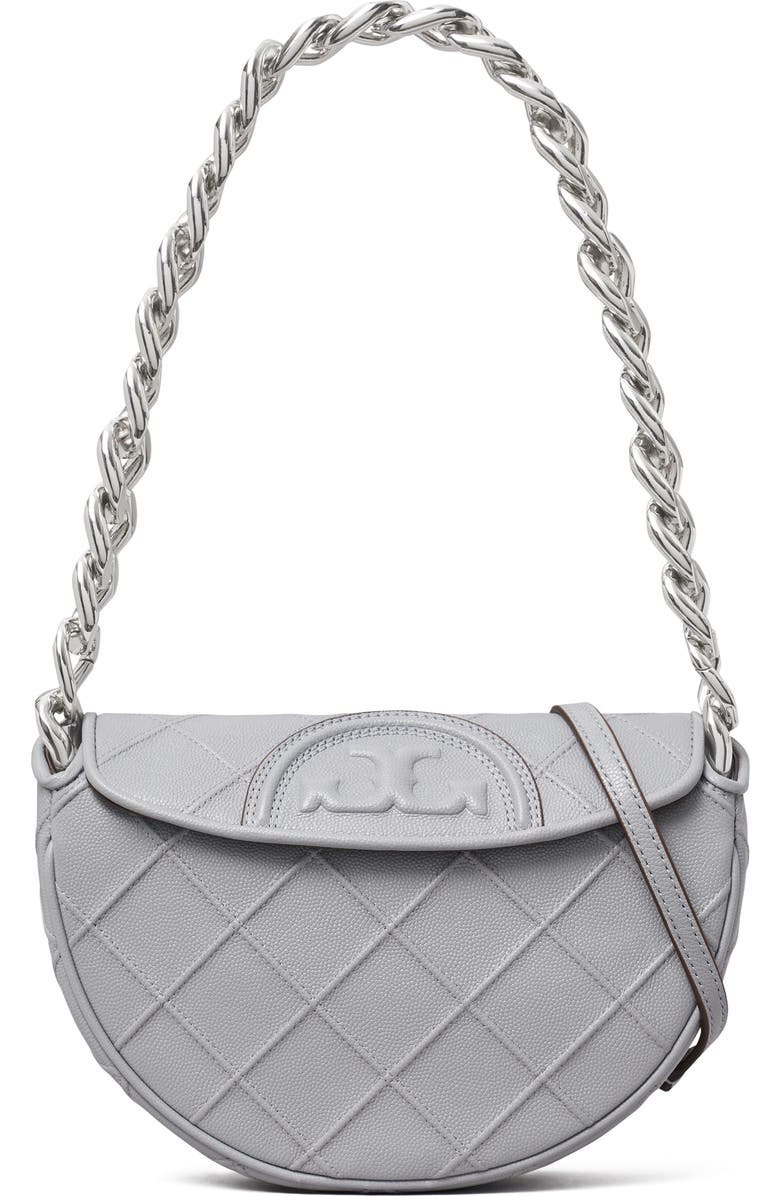 Tory Burch Mini Fleming Soft Caviar Leather Crescent Shoulder Bag, Main, color,