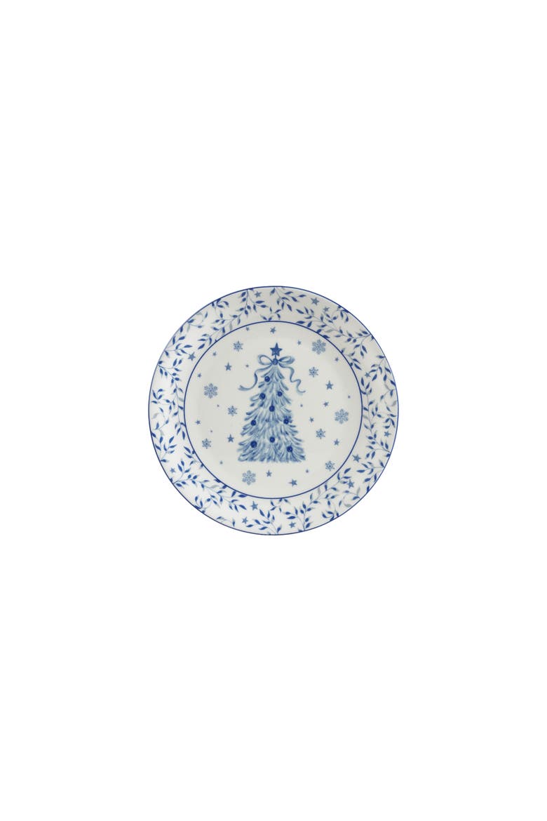 Stoneware Tree Plate in Glazed Finish, Main, color, White and Blue
