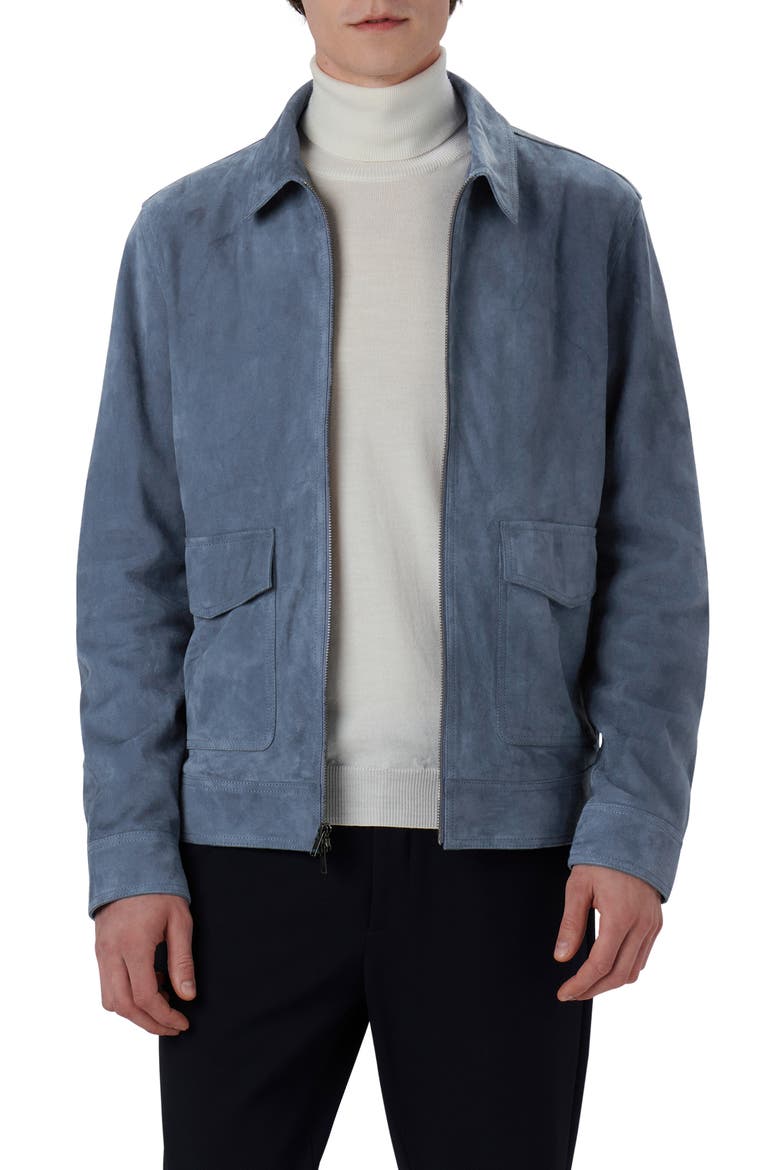 Suede Zip Bomber Jacket, Main, color, COBALT
