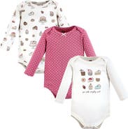 Hudson Baby Infant Breathable Cotton Long-Sleeve Bodysuit Bundle 3 Count