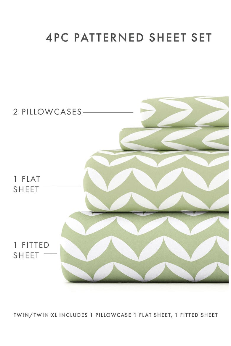 HOME SPUN Premium Ultra Soft Puffed Chevron Pattern 4-Piece Bed Sheet Set, Alternate, color, SAGE