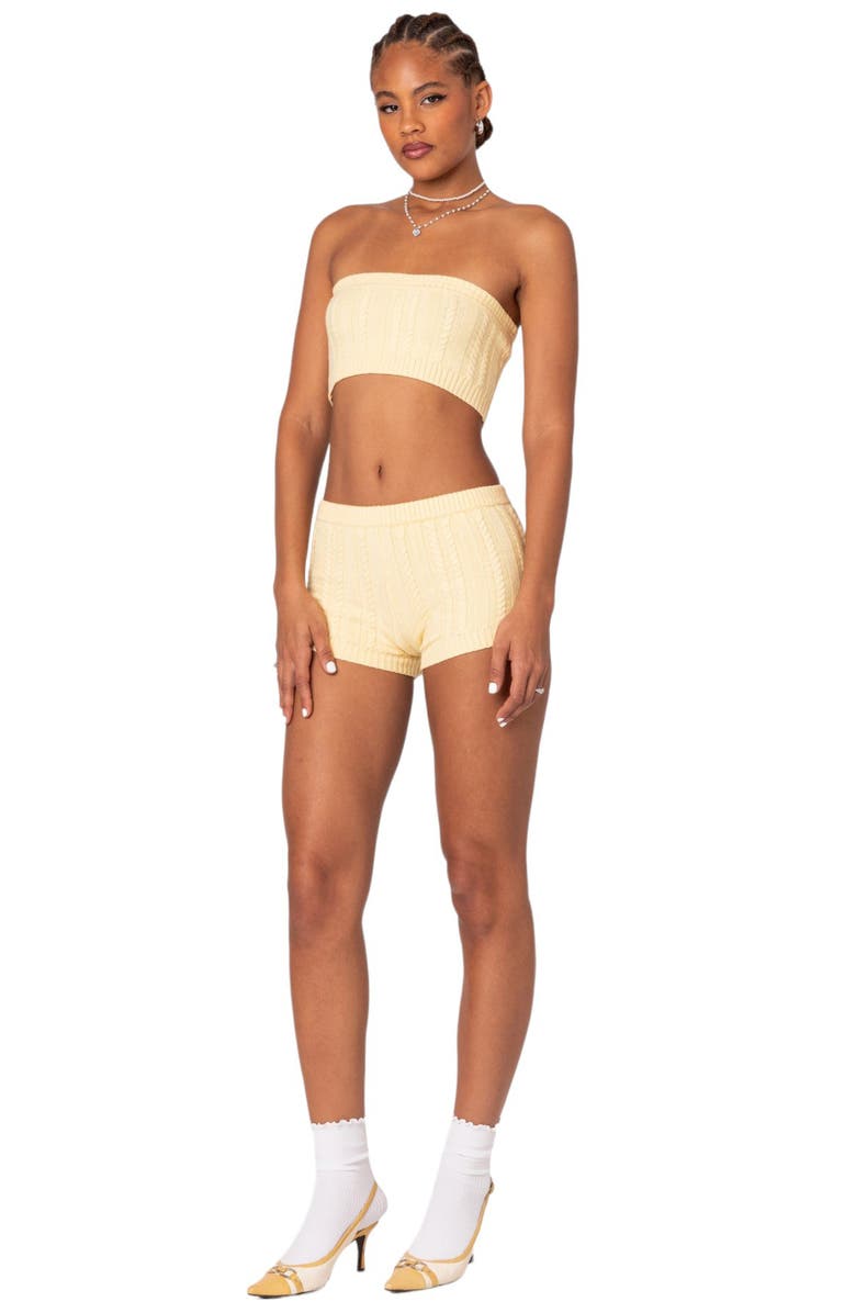 EDIKTED Raegan Cable Stitch Shorts, Alternate, color, Yellow