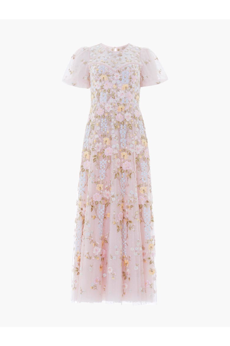 Garden Rose Short Sleeve Maxi Gown, Alternate, color, Shell/Pastel Blue