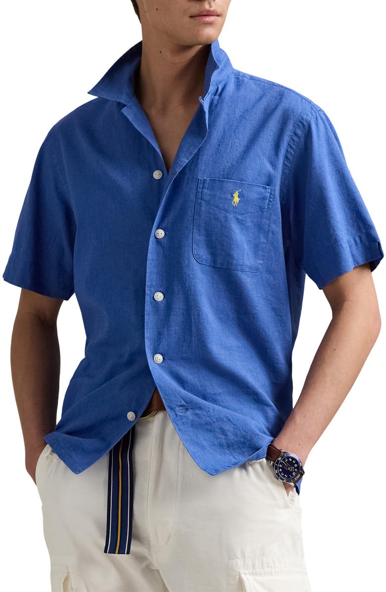 Polo Ralph Lauren Solid Red Linen & Cotton Camp Shirt, Main, color, 