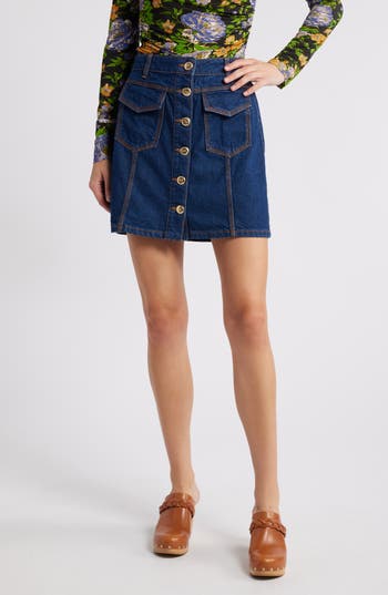 Farm Rio High Waist Denim Skirt In Denim