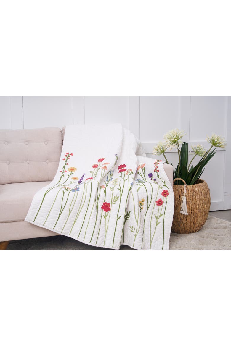 50" x 60" Botanical Field Floral Embroidered Quilted Throw Blanket, Alternate, color, Pink