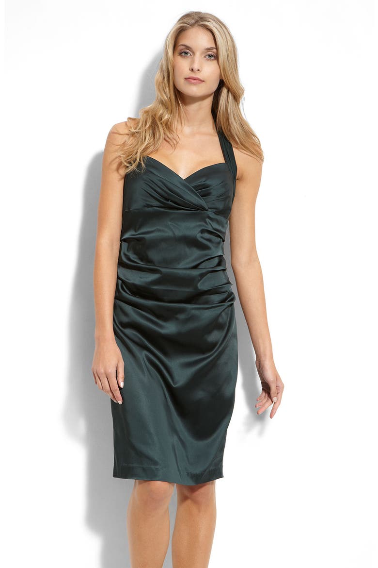 Ruched Stretch Satin Halter Dress, Main, color, HEMLOCK