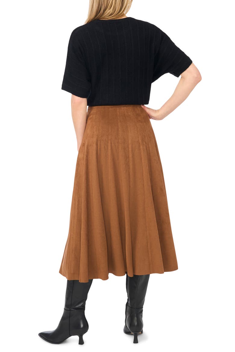 Panelled Pintuck Faux Suede Midi Skirt, Alternate, color, TOBACCO BROWN