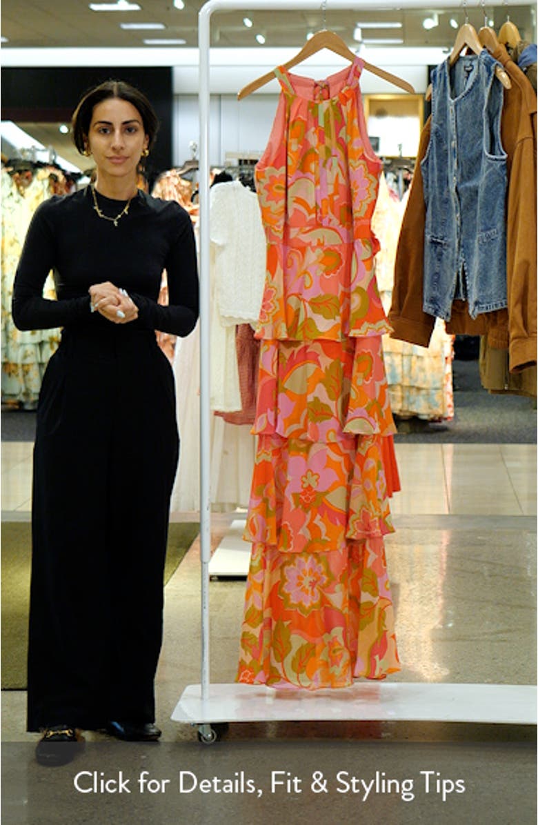 Floral Print Tiered Ruffle Sleeveless Maxi Dress, sales video thumbnail