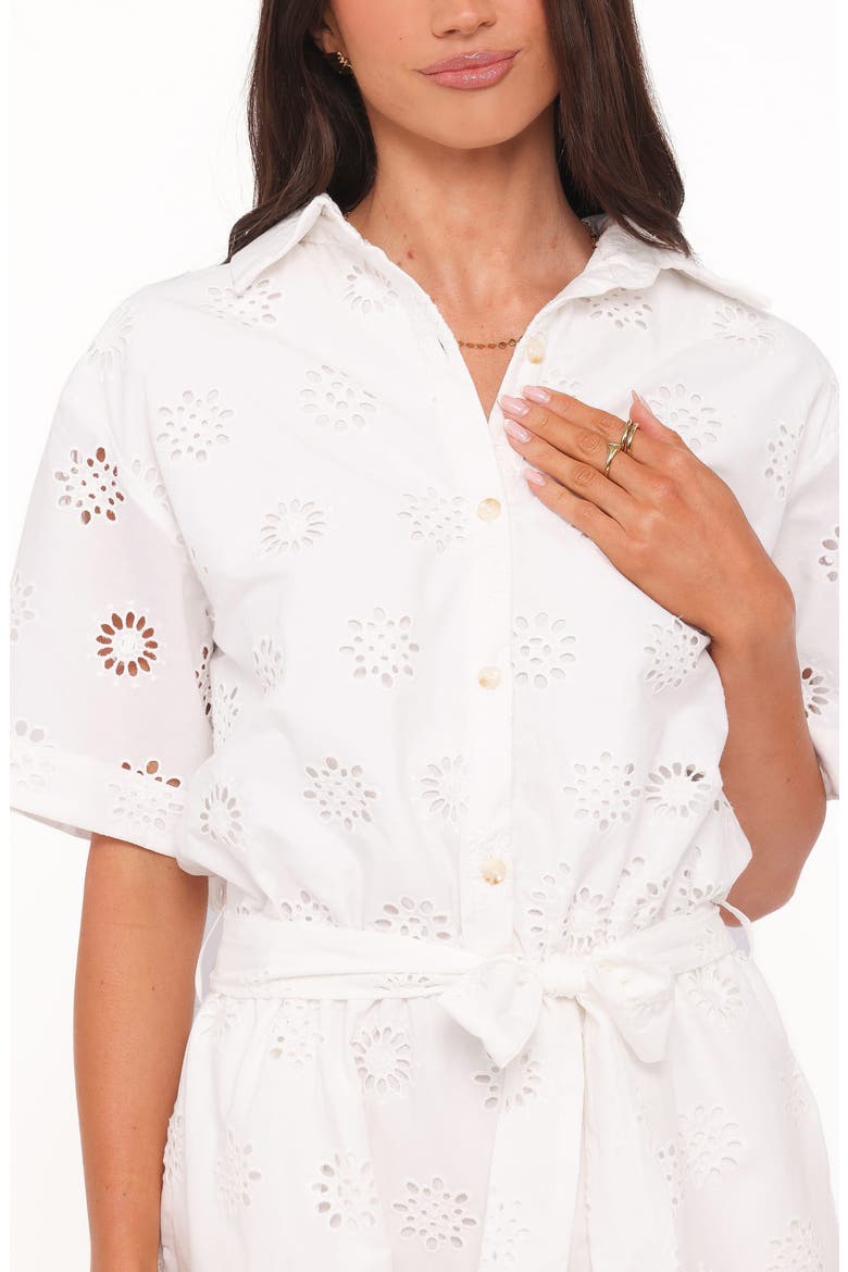 Jamie Tie Front Cotton Romper, Alternate, color, WHITE BRODERIE