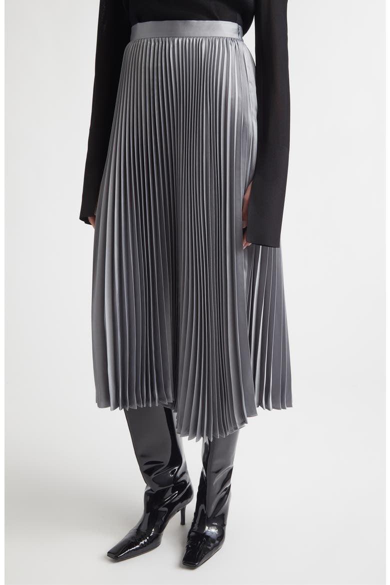 Metallic Fluid Twill Plissé Midi Skirt, Alternate, color, VOLCANIC GLASS