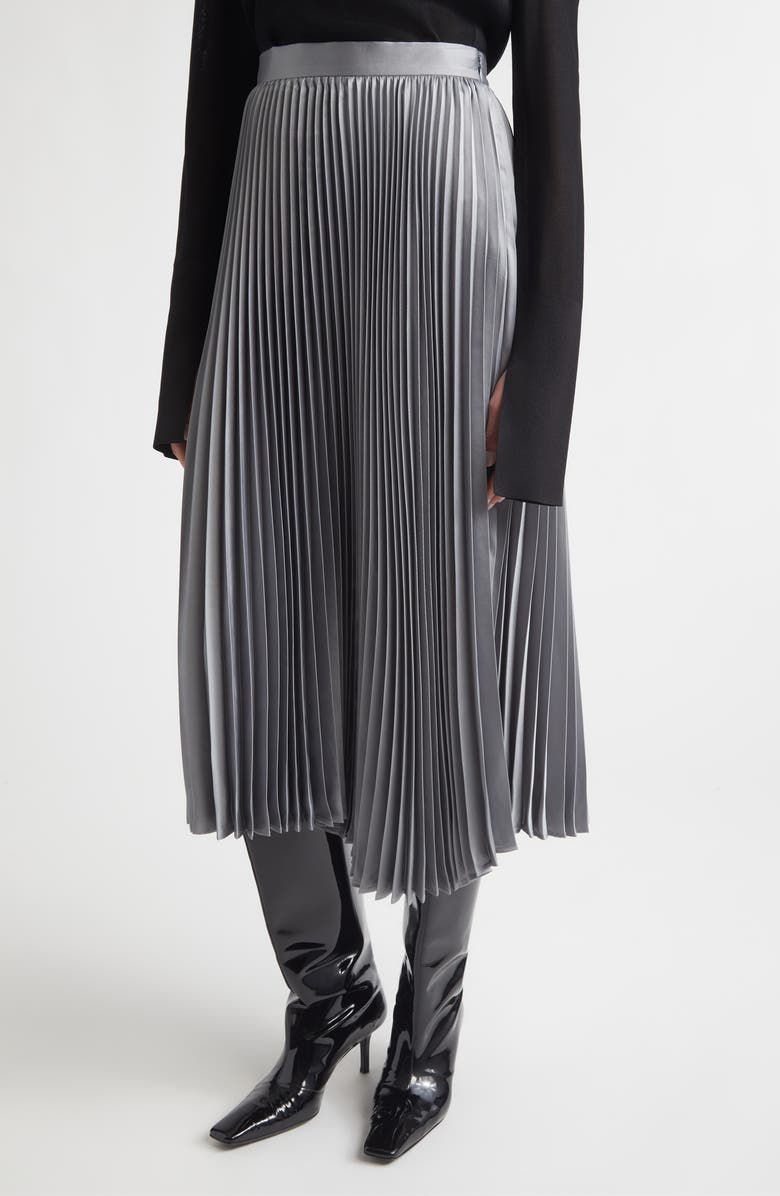 Jil Sander Metallic Fluid Twill Plissé Midi Skirt, Alternate, color, Volcanic Glass