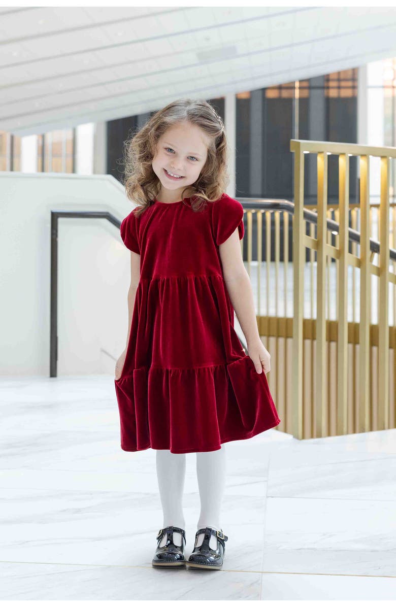 Florence Eiseman Stretch Velvet Dress With Tulip Sleeves, Alternate, color, Red