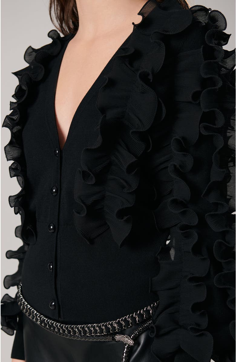 Anne Fontaine Women's Ciline White Long Sleeve Ruffle Cardigan, Alternate, color, Black